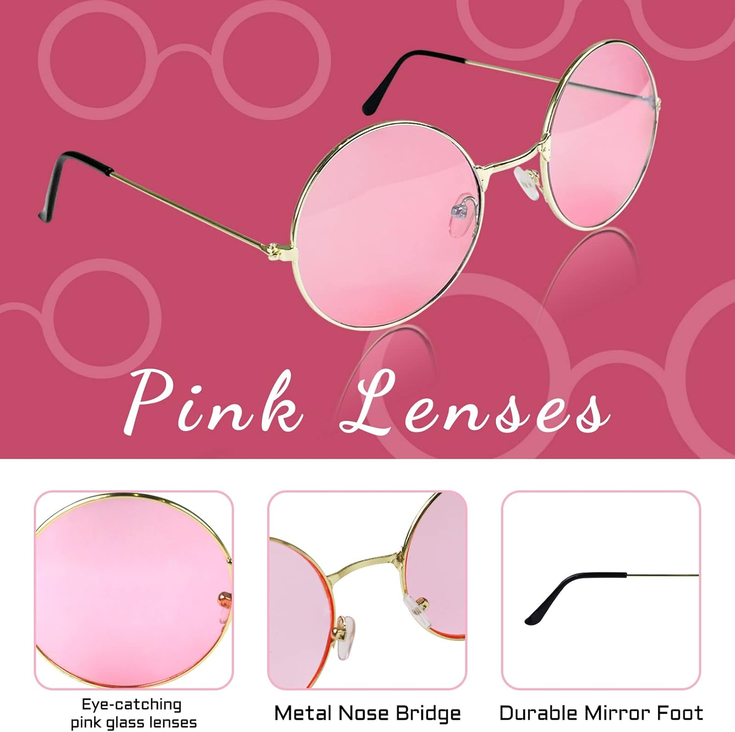 Hippie Costume Set Include Peace Sign Necklace Earrings, Flower Crown Headband and Colored Sunglasses 60S 70S Women Dressing image number 1