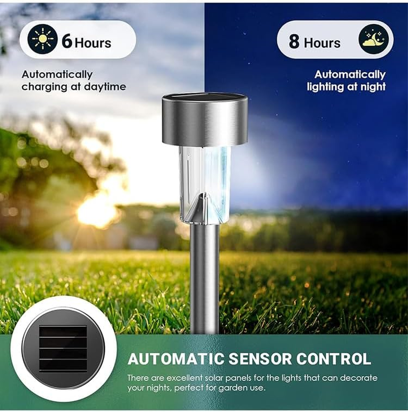 12Pcs Solar Outdoor Stainless Steel Lawn Lights, Waterproof Solar Garden Decorative Lights, Stainless Steel LED Landscape Path Lights Solar Powered, Courtyard, Walkway Backyard Driveway Lawn LED image number 2