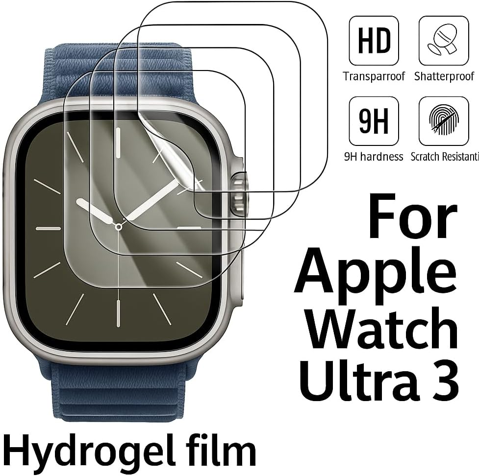 Generisch Screen Protector for Apple Watch Ultra 3 - Set of 2 TPU Hydrogel, Ultra Clear, Scratch-Resistant, Anti-Fingerprint, Self-Healing & Bubble-Free - Perfect Screen Protector, No Glass image number 1