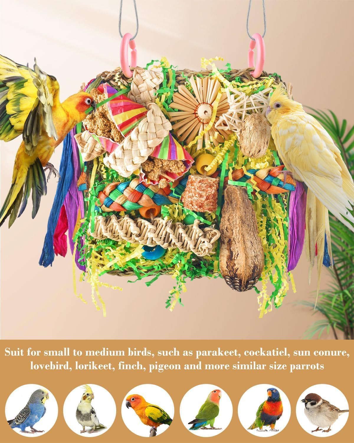 Bird Toys, Parrot Toys Foraging Swing Mat Parrot Cages Hanging Toys, Cockatiels Bird Grass Mat Climbing Wall with Seagrass, Birds Cage Accessories, Lovebird Accessories for Small Birds image number 6