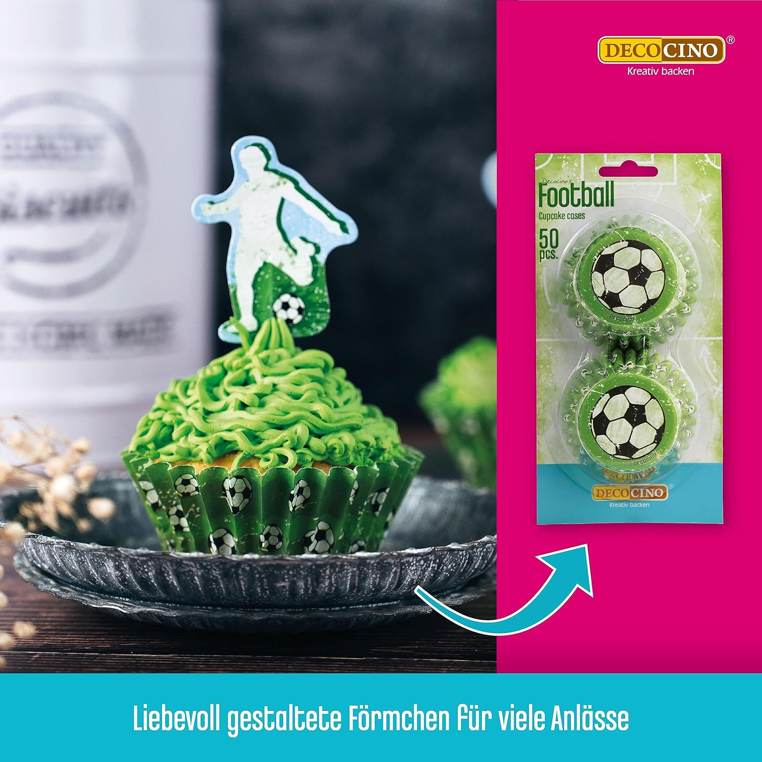 Decocino Football Muffin Cases (Pack of 50) - Football Muffin Decoration & Cupcake Decoration - Football Muffin Moulds | Football Cupcake Cases for Birthday Decoration image number 2