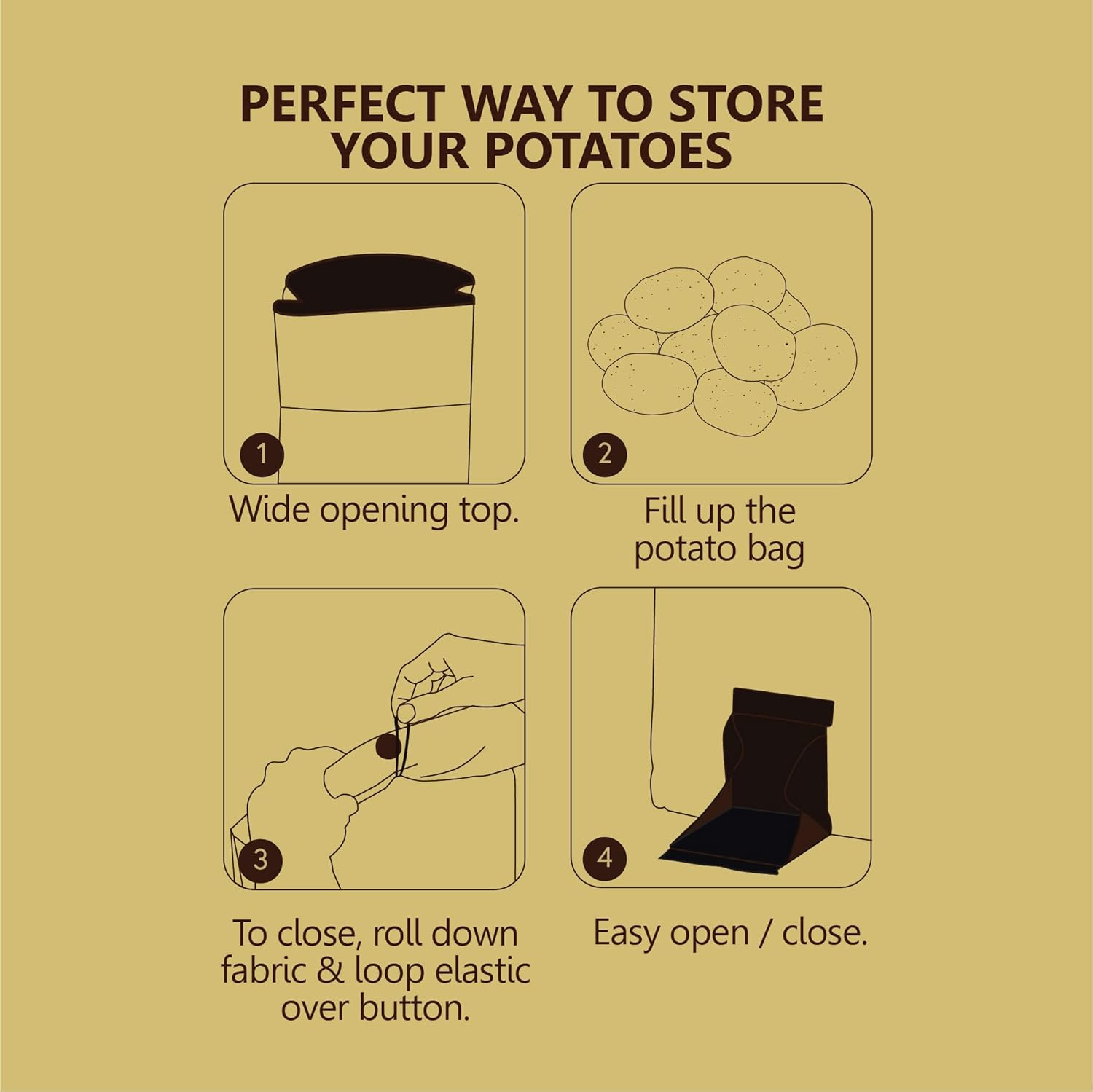 Eco Basics Potato Bag &ndash; Breathable Linen Look with Blackout Lining, Roll over Top, Button Tie, Easy Access Flap, Reusable Storage Solution for Potatoes & Root Vegetables