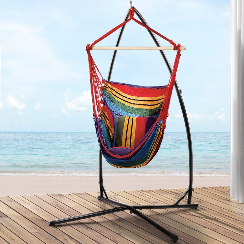 Gardeon Hammock, Single Size Chair Portable Camping Swing Hanging Chairs Hammocks Patio Backyard Porch Outdoor Indoor Furniture, with 2 Cushions Pillows Easy Installation Grey