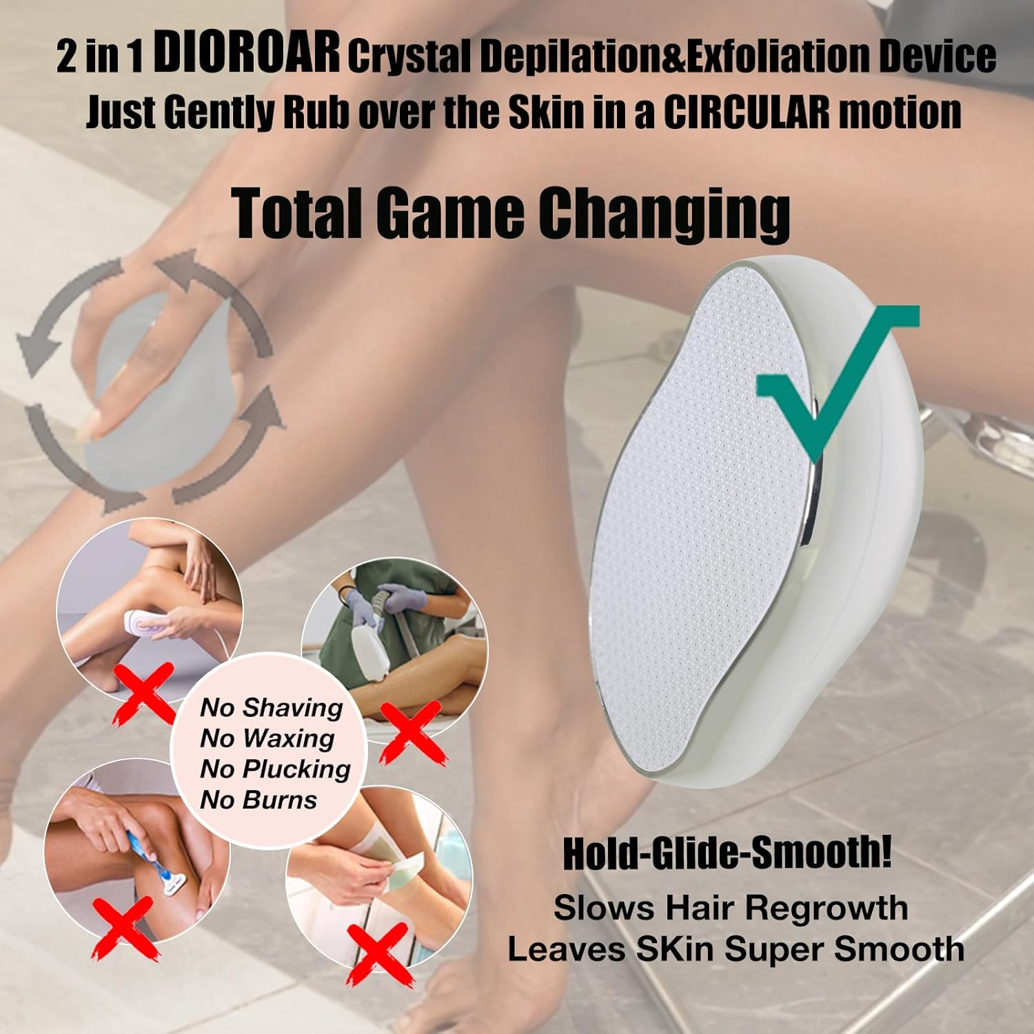 DIOROAR Crystal Hair Eraser,Upgrade Crystal Hair Remover,Physical Nano Glass Hair Removal Device,Painless Epilator and Exfoliator without Shaver for Quick Soft Silky Skin(Light Pink)