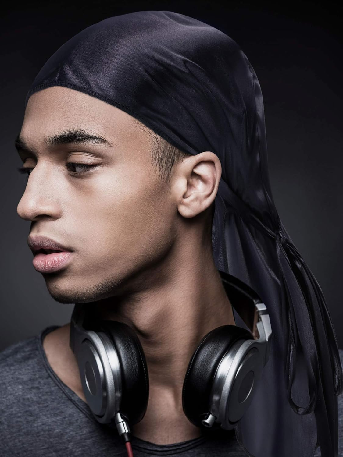 SATINIOR 12 Pieces Silky Durag Caps Soft Long Tail Headscarf Elastic Wide Straps Headwraps for Women Men Favors, 12 Colors image number 5