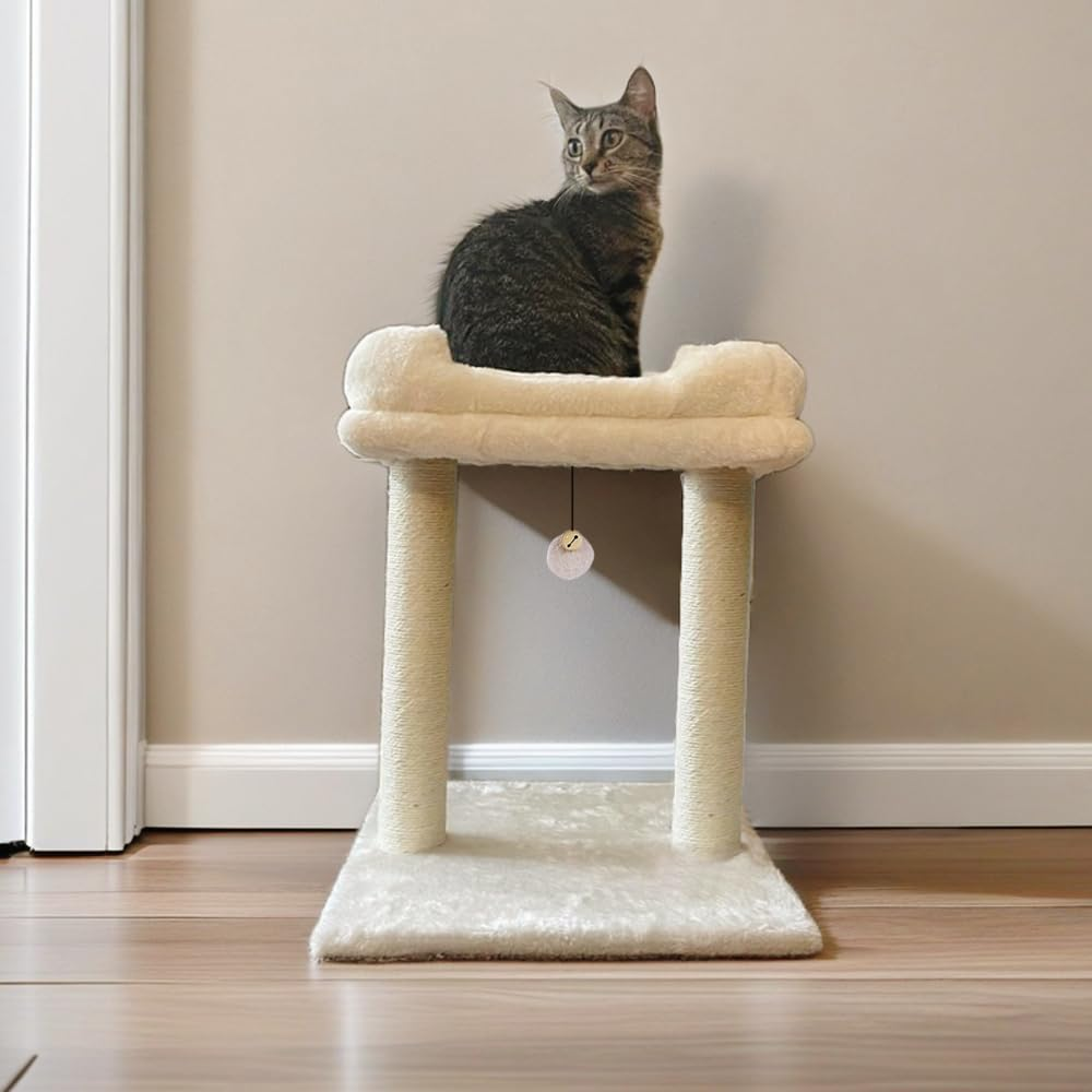 Cat Tree with Top Perch, Removable Cover, Natural Sisal Scratching Post, and Dangling Ball for Indoor Cats, Beige image number 1
