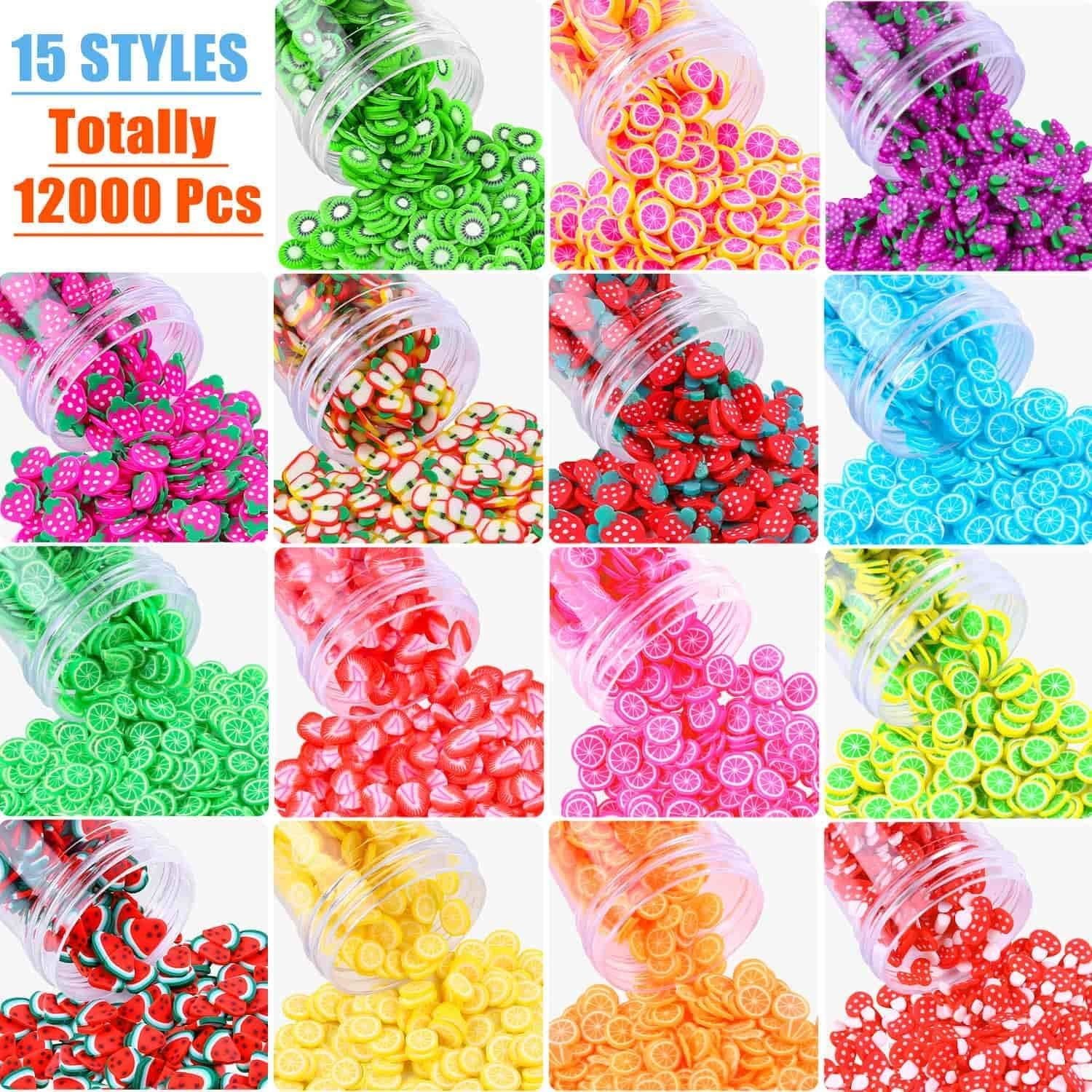 12000 Pcs 15 Styles Assorted Slices for DIY Slime, Nail Art, Lip Gloss & Cellphone Decorations image number 1