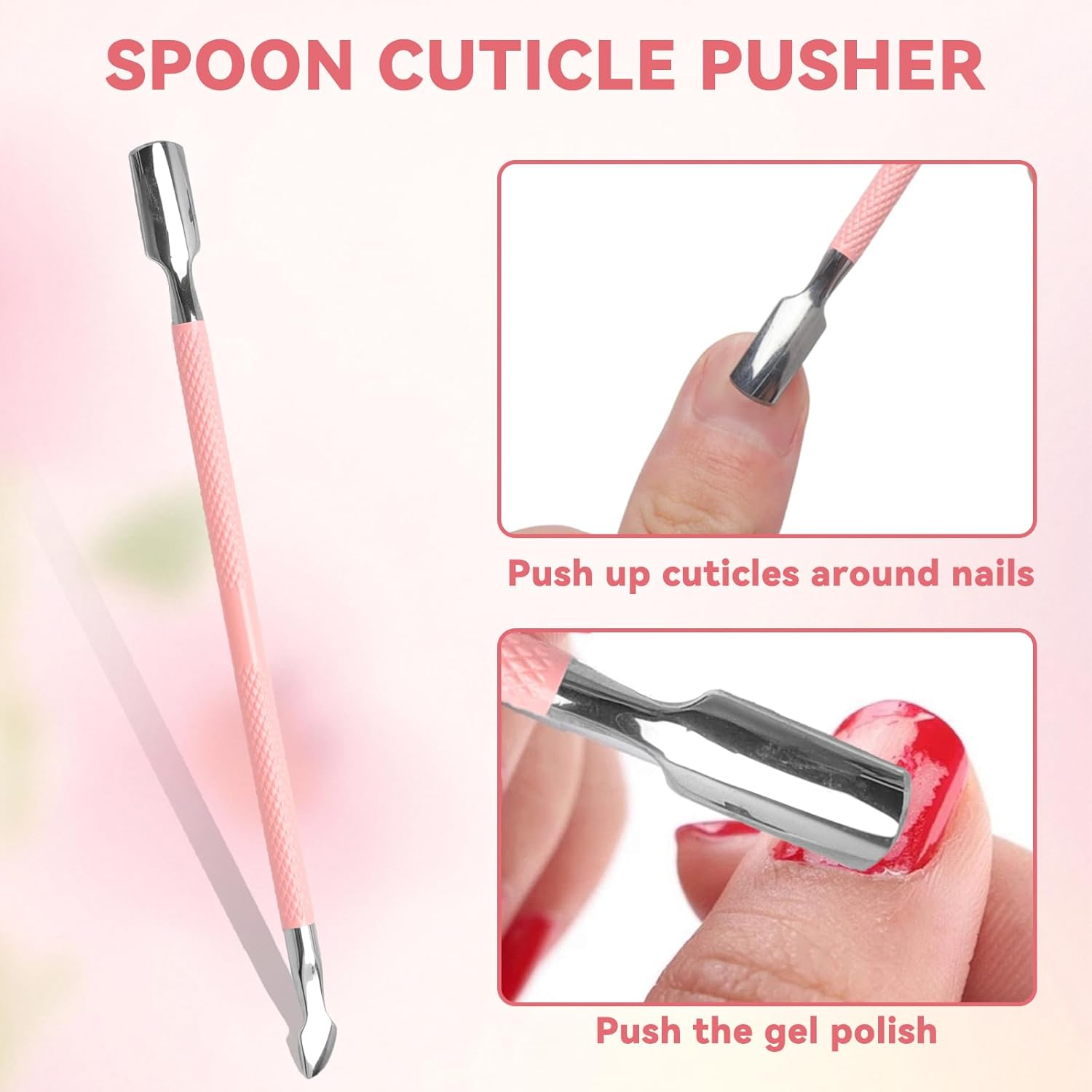 TNSLAND Cuticle Pusher for Manicure Pink Stainless Steel Cuticle Pusher Metal 12.7 Cm with 20 Sandpaper Nail Cleaner Fingernails, Professional Nail Pusher Nail Art Tool for Nail Care, Nail Studio image number 5