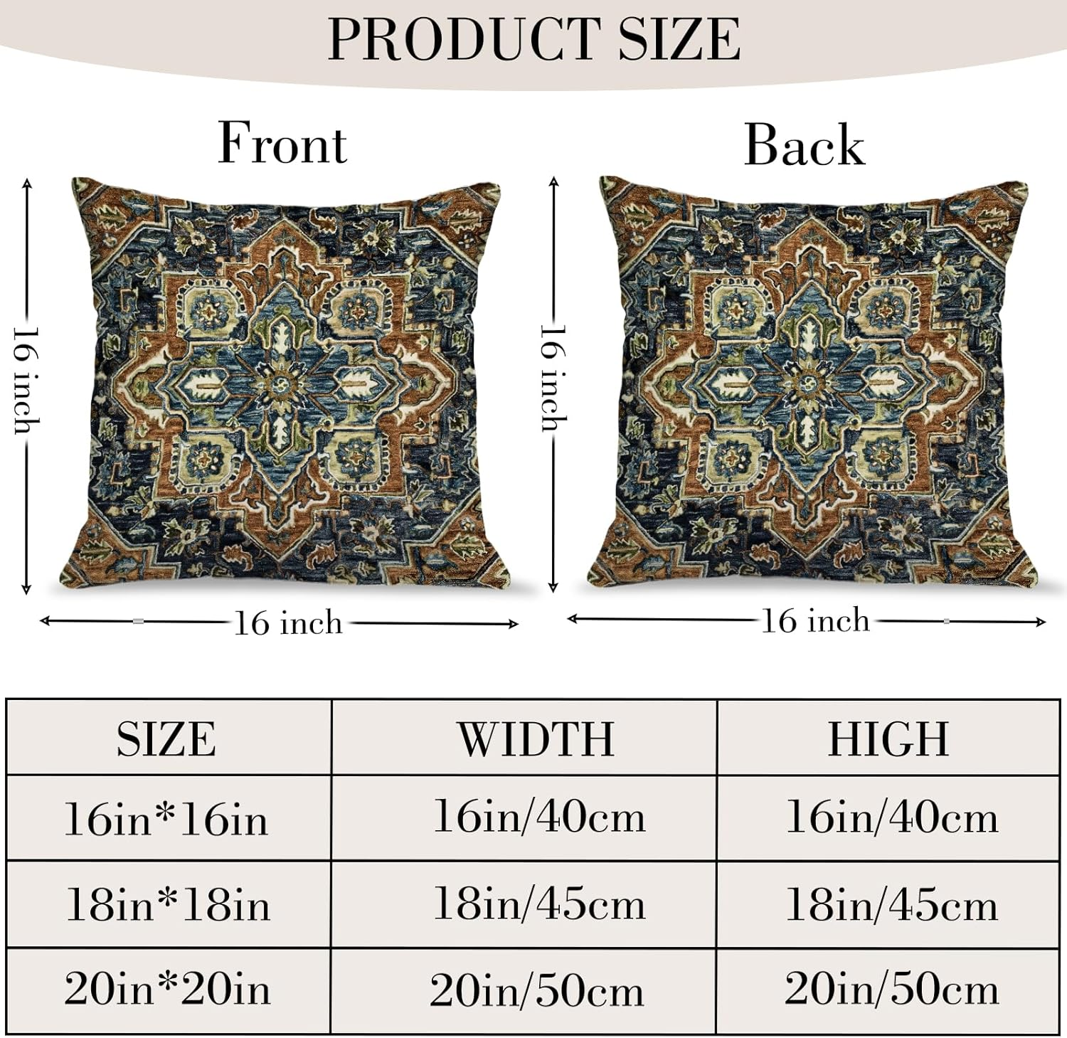 EDTOY Boho Throw Pillow Covers 16X16 Inch Set of 2,Boho Vintage Carpet Pattern Antique Ethnic Decor Double Sided Pattern Cushion Cover Soft Pillow Case Living Sofa Room Bed Square Pillow Cover