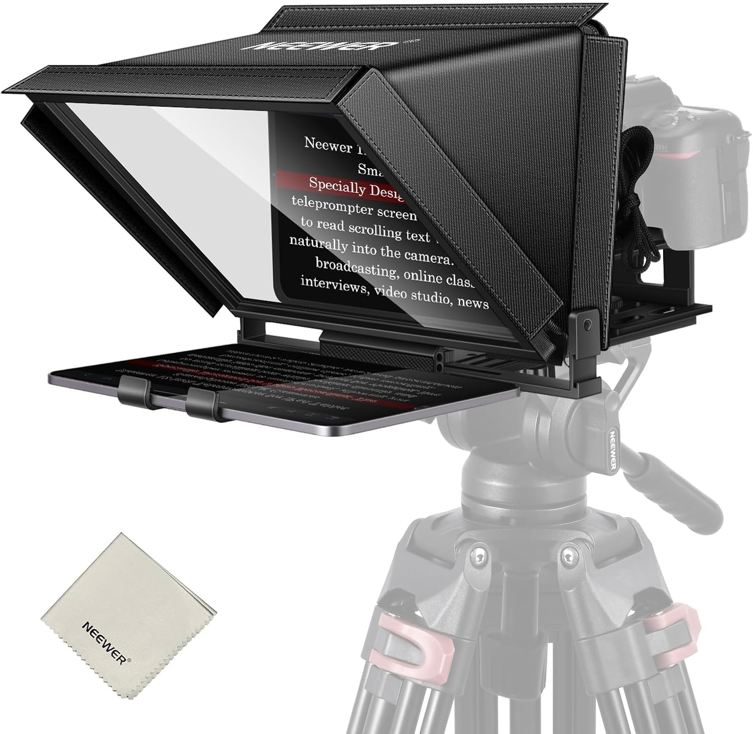 NEEWER X12 14" Aluminum Alloy Teleprompter Compatible with Iphone Ipad DSLR Cameras Phone Tablet with Remote Control Carry Case Cleaning Cloth, APP Control for Ios/Android Online Teaching/Streaming image number 2