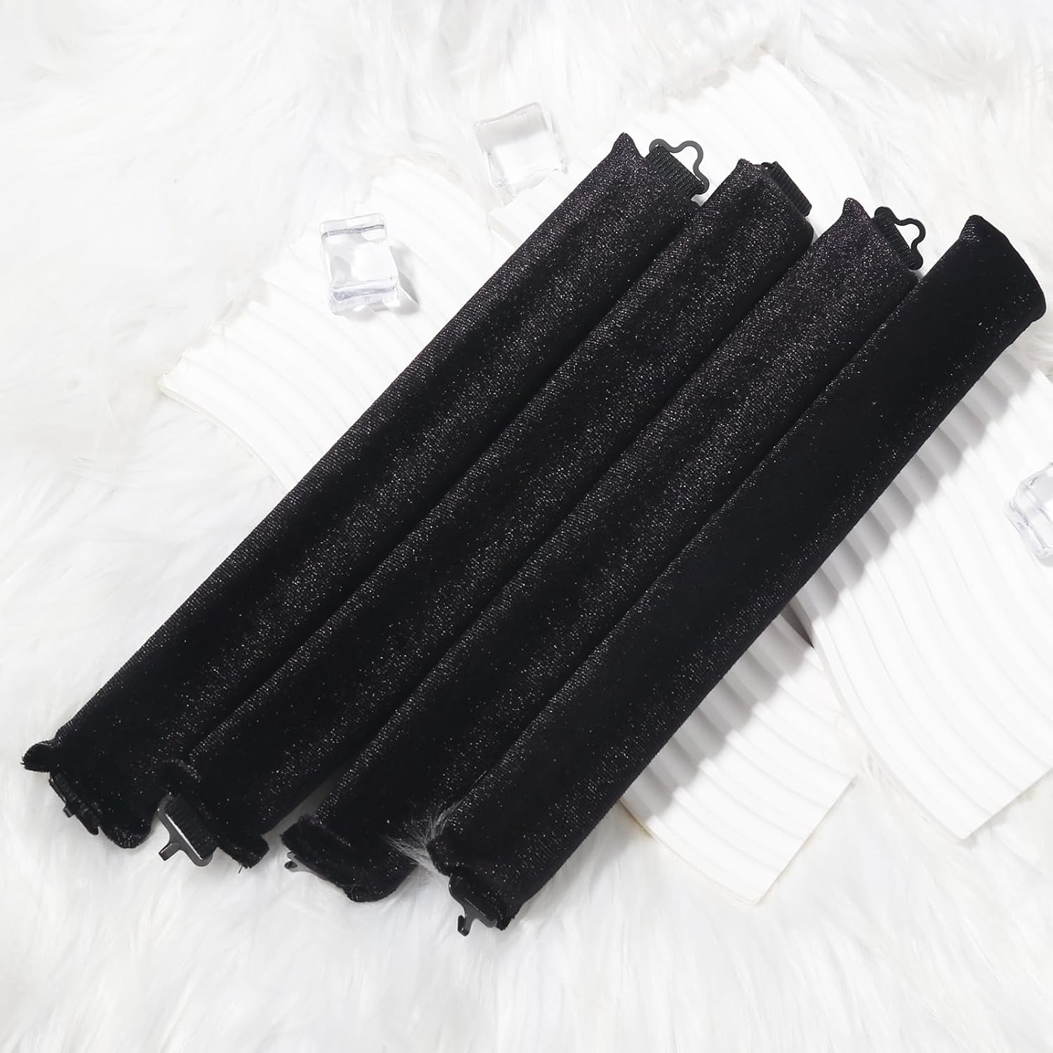 Heatless Hair Curler Rod Headband for Women Girls, Sleep Overnight Heatless Curling Rollers Set Styling Tools, 4 Pack Black Curling Rods with One Silk Head Scarf