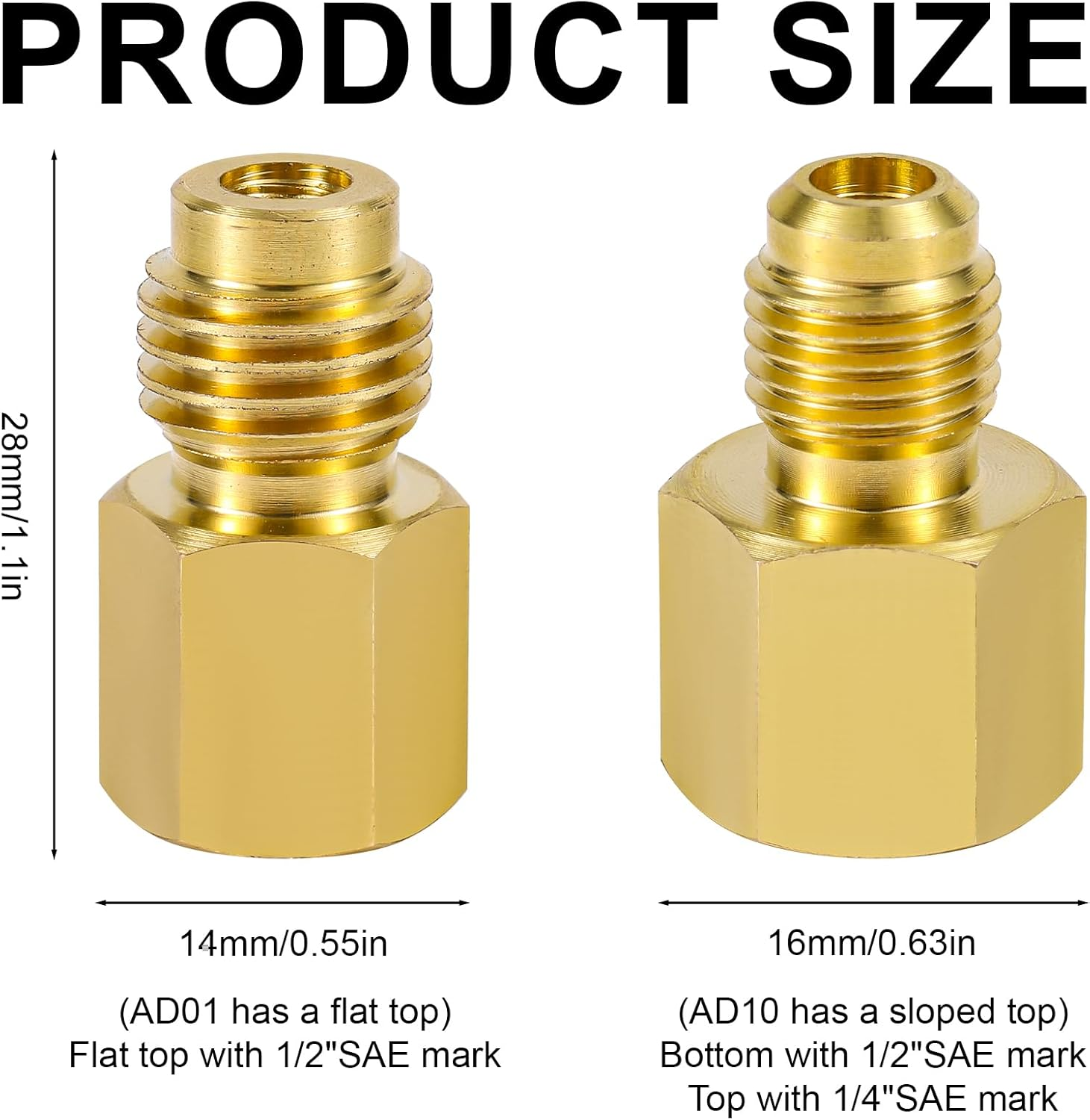 4Pcs Brass Refrigerant Tank Adapter, R134A to R12 Adapter Fittings 1/4 SAE Male to 1/2 Acme Female Flare Adaptor 1/2 Acme Male to 1/4 SAE Female Automotive Fittings for AC Refrigerant System image number 4