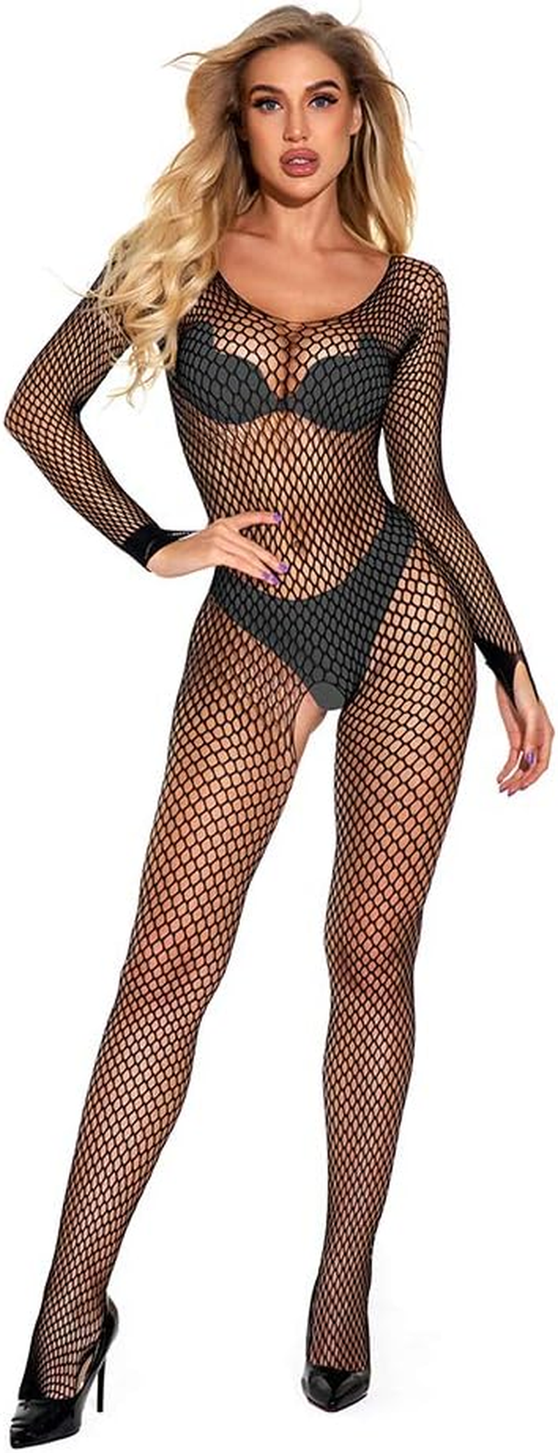 Czizitong Mesh Fishnet Lingerie Thigh High Stockings Teddy Bodysuit Lace Babydoll Sexy Lingerie for Women