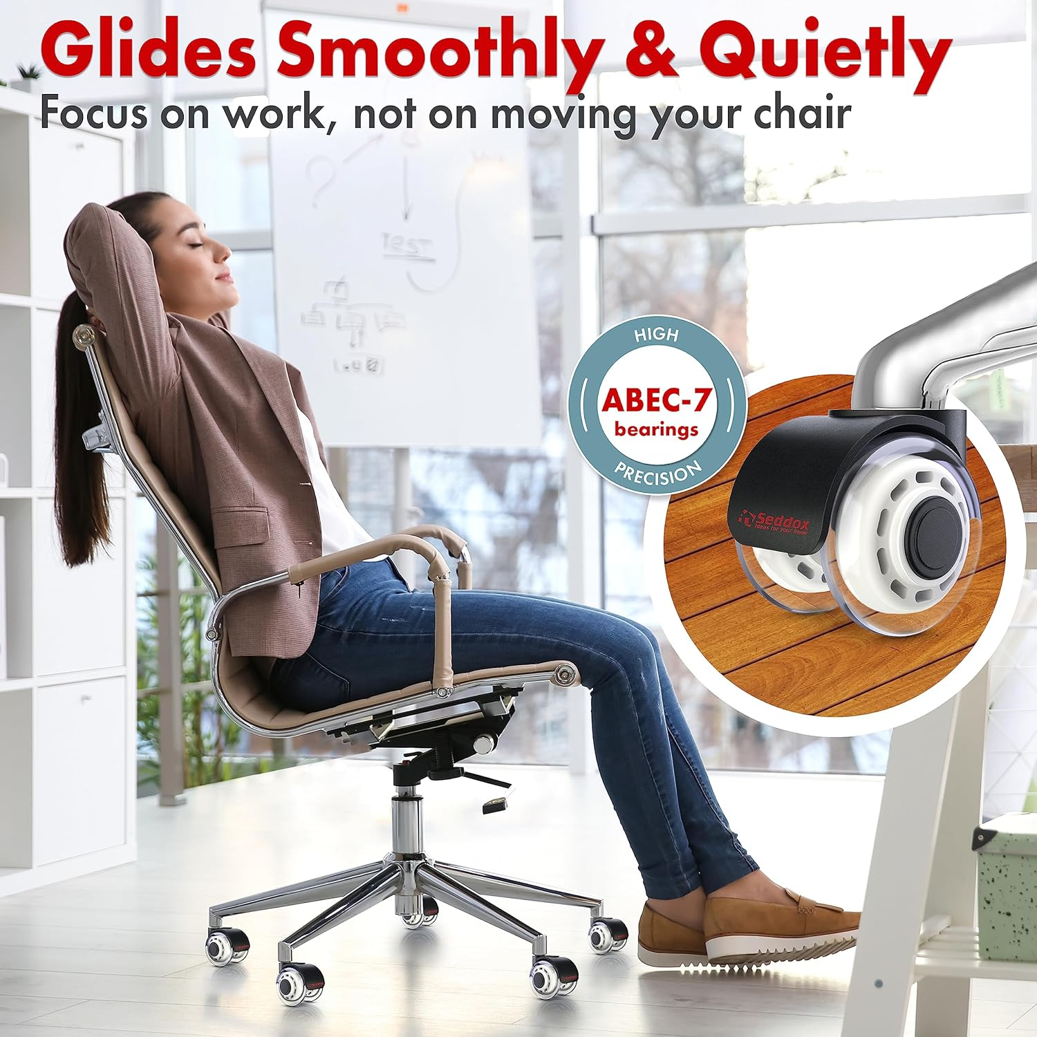 Professional Office Chair Caster Wheels Gift Set of 5 - Protect All Your Floors - 3'' Heavy Duty Replacement Rubber Chair Casters - Best Protection for Your Hardwood Floors image number 4