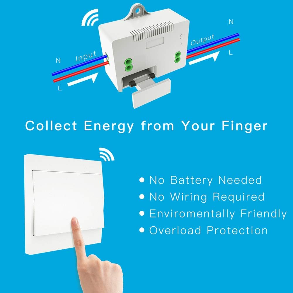 Wireless Light Switch,110-230V Wireless Light Switch and Receiver Kit Self-Powered Switch Remote Control Lighting Fixture image number 1