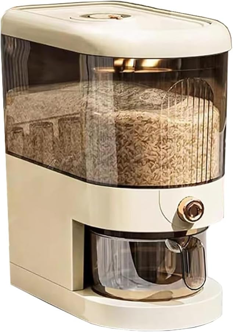 Rice Dispenser, Grain Container Storage, Measuring Cylinder with Lid, Sealed Rice Jar, Household Rice and Flour Drawer, Rice Storage Box, Grain Dispenser Barrel for Kitchen (White, 5 KG)