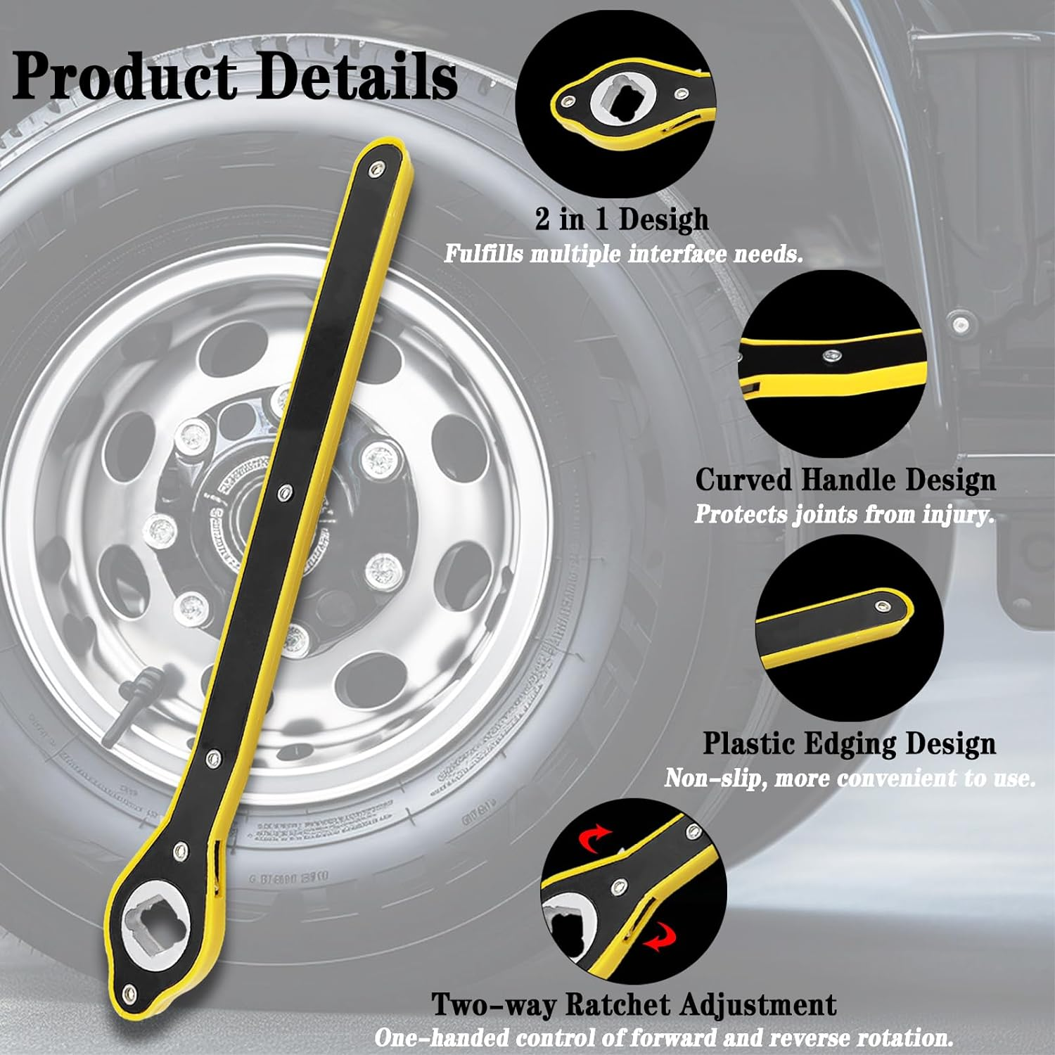 QISF 3Pcs Car Jack Wrench Set, 360&deg;Swivel Labor-Saving Car Jack Ratchet Wrench Cross-Shaped Hex-Shaped Rhombus-Shaped with Long Handle, Scissor Jack Lift Speed Handle Tool for Travel, Van, SUV & More