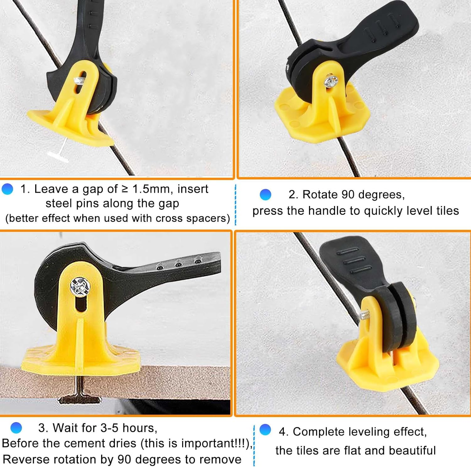 FACITE Tile Leveling System Kit 1/8 Tile Spacers Reusable 50Pcs Leveler Tile Tools for Installation+50Pcs Replaceable Spare Steel T-Pin Upgraded Adjustable Fit 8-12Mm Tile Floor Leveling Compounds Set