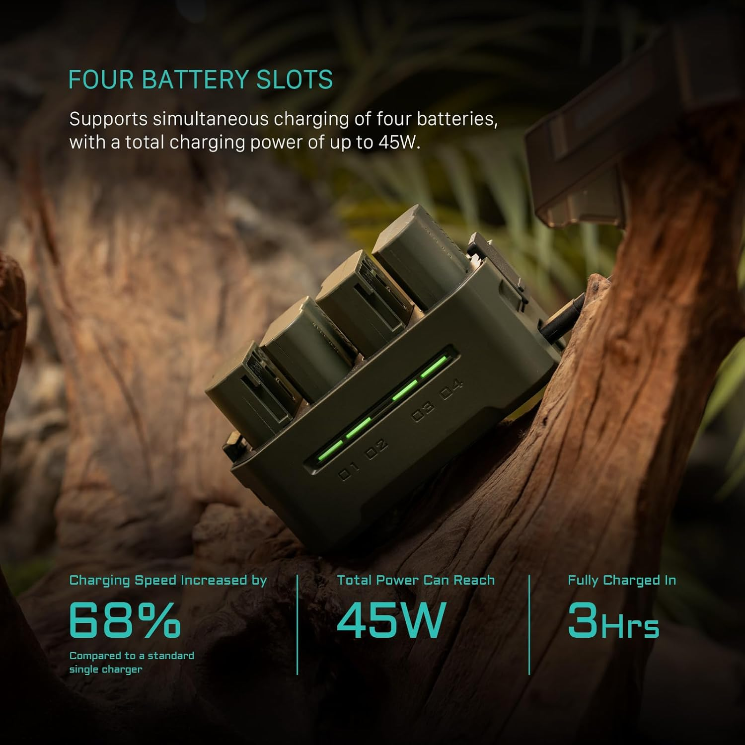 Tilta EN-EL15 Portable Charging Station - Green | Charge 4 Batteries W/Usb-C PD 45W Fast Charge | Compatible with Nikon Z8, Zf, Z7II, Z6II, Z7, Z6, Z5, D850, D810, D750, D610, D500, D7500, D7200 image number 1