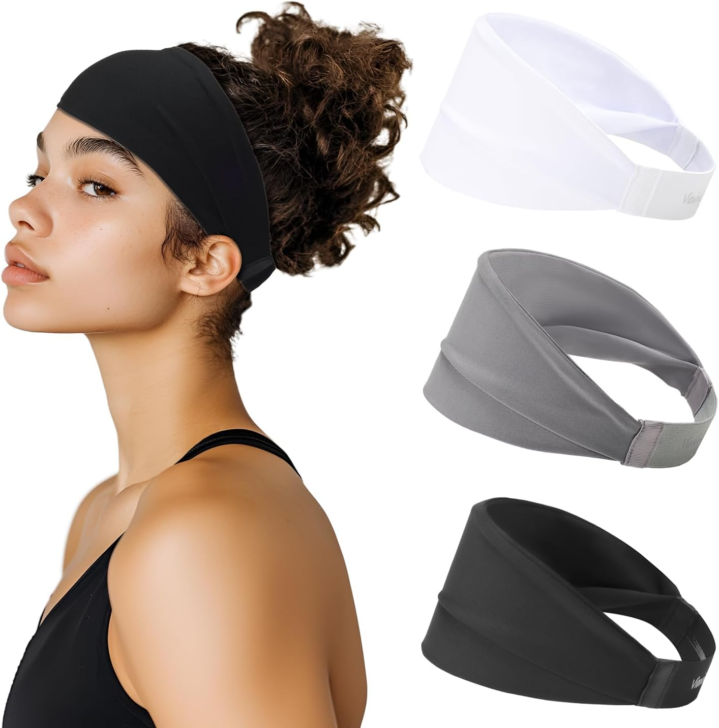 Sweat Absorb Headband for Men & Women, Athletic Headband for Running Yoga Workout, Wide Fashion Headband for Daily, 4" Width, Soft & Strechy, Non Slip Silione, 3 Colors in Pack