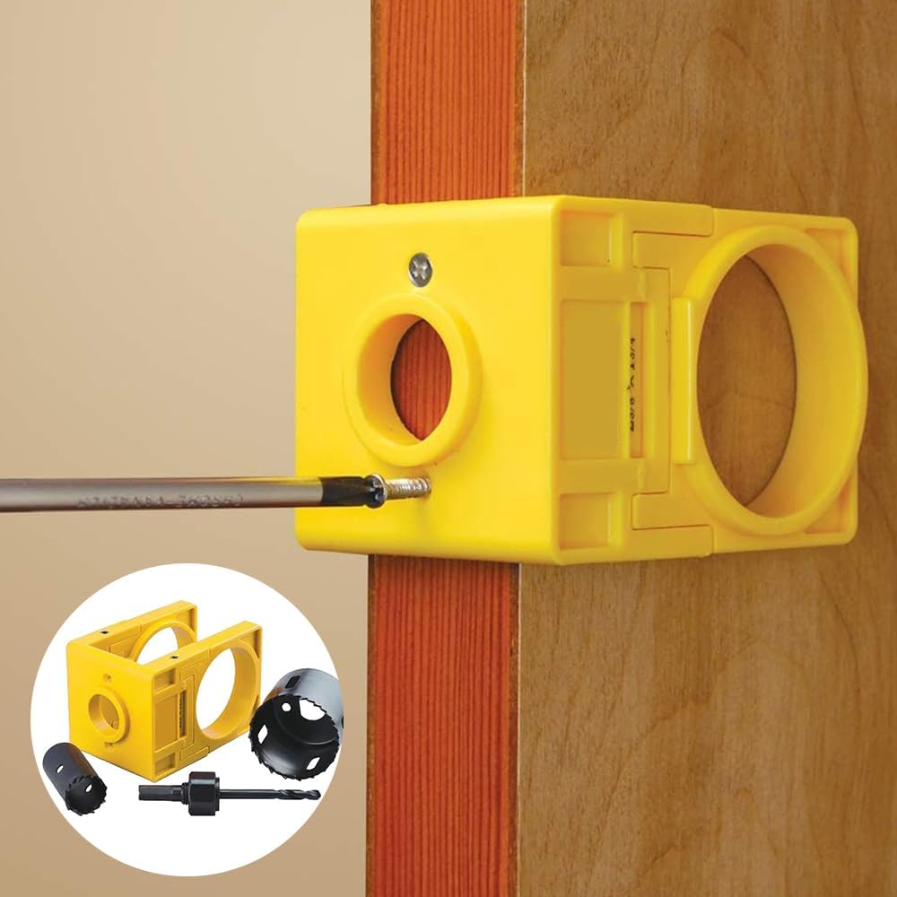 Door Lock Installation Kit, Carbon Steel Drill Kit with Guide Template, Door Knob Saw Set (Yellow) - Yellow image number 2