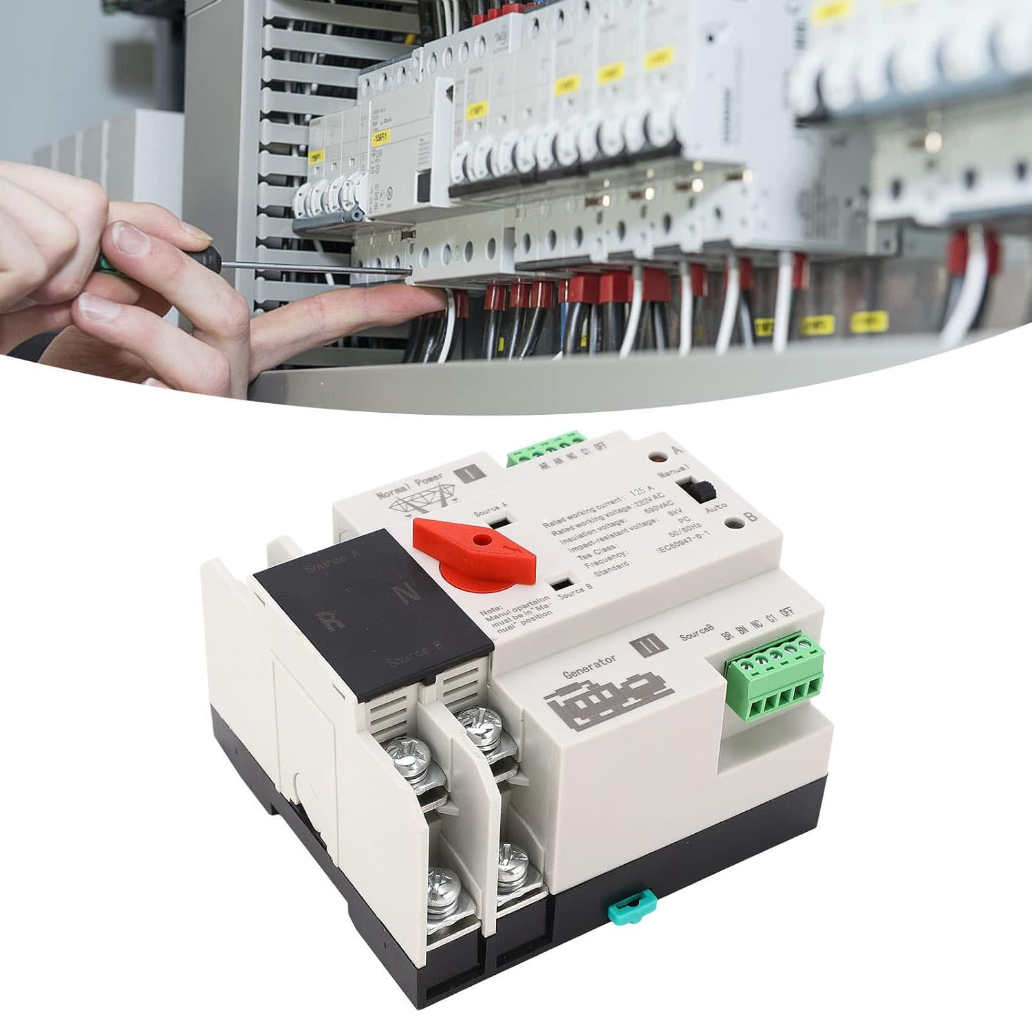 Automatic Transfer Switch Dual Power 2P Flame Retardant Power Transfer Switch Generator Changeover Switch Electronic Circuit Breake AC 220 V (125A) image number 3