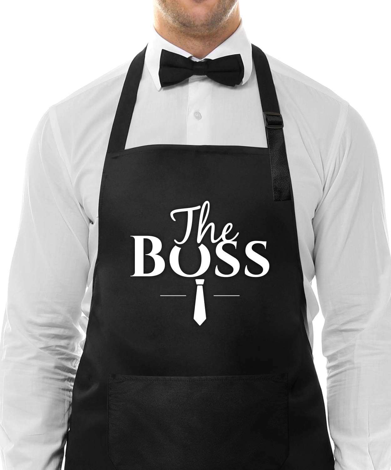 Couple Aprons for Cooking-The Boss the Real Boss Apron Set Funny Adjustable Baking Aprons His and Her Engagement Anniversary Wedding Valentines Day Bridal Shower Gift, Black, 27.5Lx31.4W INCHS image number 3