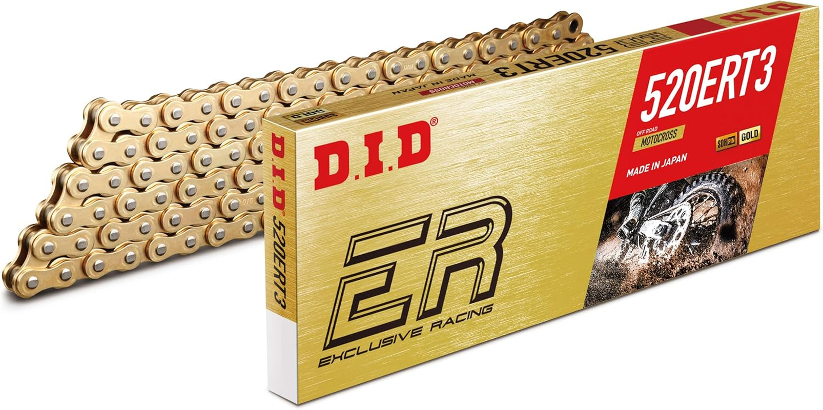 DID (520ERT3-120 Gold 120 Link High Performance ERT3 Series Non-O-Ring Racing Chain with Connecting Link image number 1