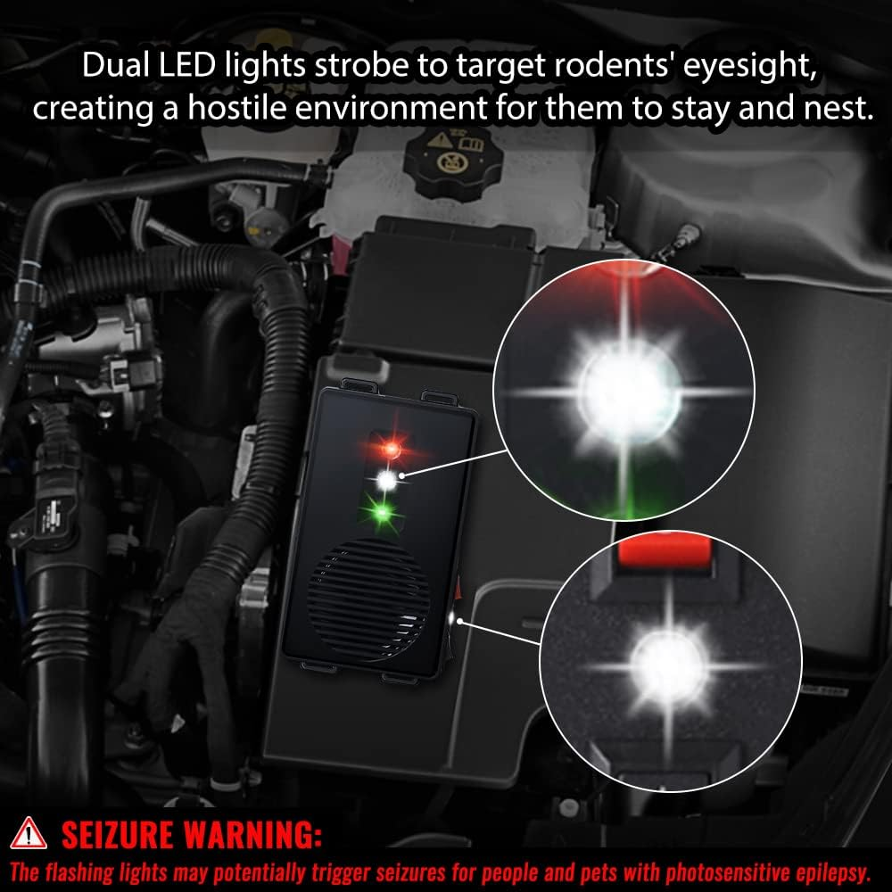 Ultrasonic Rodent Repellent for Car Engine - Battery Powered under Hood Animal Repeller with Flashing Strobe Light, Keeps Rats and Mice Away from Vehicle, Automobile, Truck, Garage, Attic, Pack of 2 image number 3