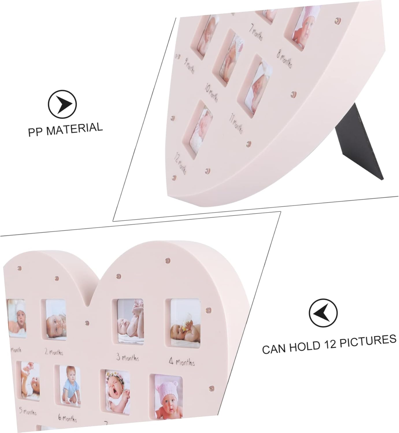 Growth Record Photo Frame Shape Picture Frame for First Year Boy Girl Month Milestone Display image number 4