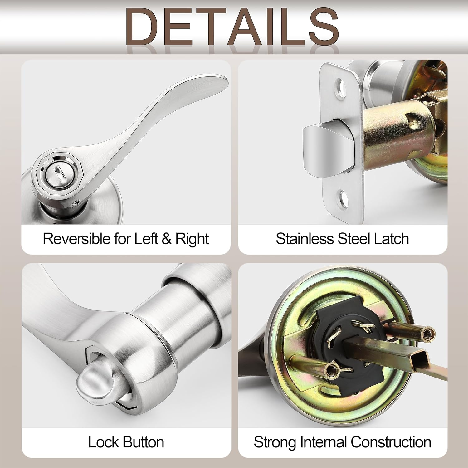 Sopoby 6 Pack Door Handles Privacy Door Levers, Heavy Duty Wave Style Bed/Bath Door Locks Interior Door Knobs, Reversible Levers for Right/Left Handed Doors, Brushed Nickel image number 6