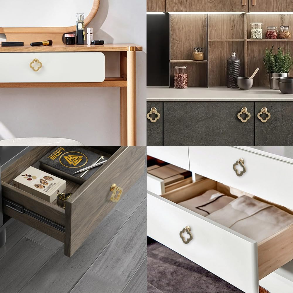 8 Pack Gold Cabinet Handles 2 Inch Drawer Knobs Zinc Alloy Single Hole Pulls and Knobs for Dresser 55Mm Brushed Gold Ring Cupboard Knobs for Drawers Cabinet Kitchen Bathroom image number 1