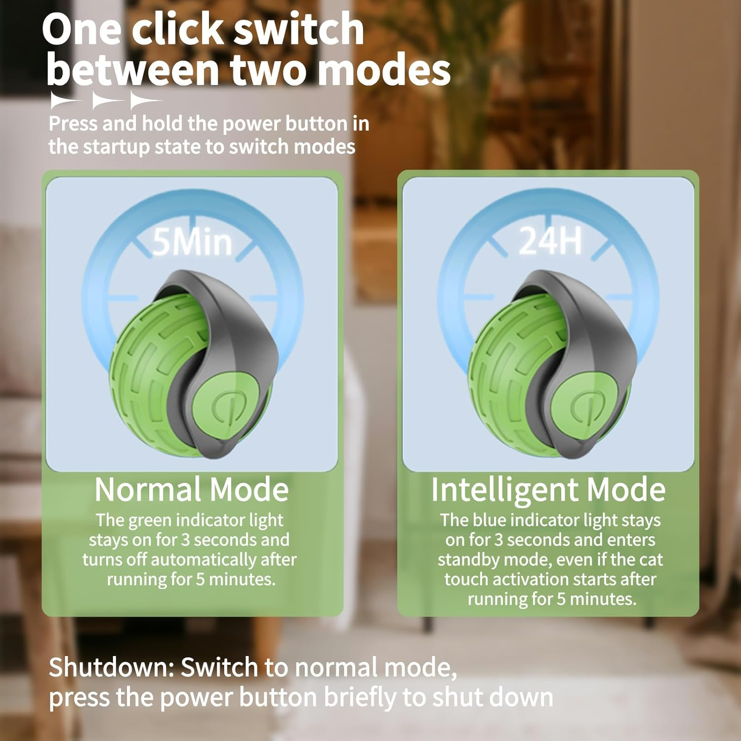 Interactive Cat Ball Toy for Indoor Cats &ndash; 2025 Upgraded Smart Rolling Ball, Adjustable Speed & Long Battery Life, Automatic Moving Cat Toy with LED Lights for Active & Playful Cats(Green) image number 3