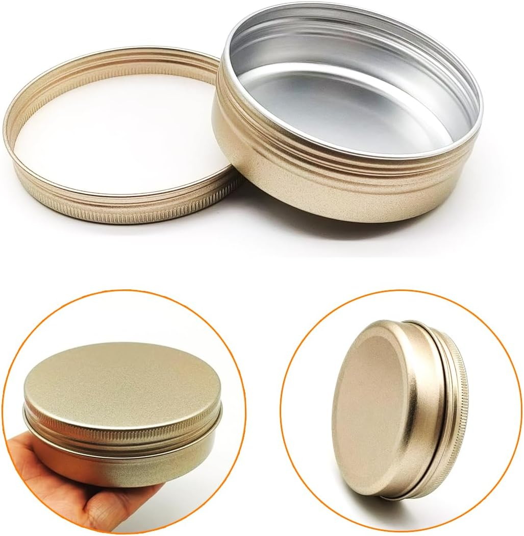 Wopanxye Aluminum Tin Cans, 6Pcs 100Ml/3Oz Metal round Storage Tin, 100Gram Makeup Sample Container, Empty Travel Tins for Candle, Salve, Cosmetics, Face Cream, Lip Gloss Balm, Paints, Tea, Matte-Gold image number 1