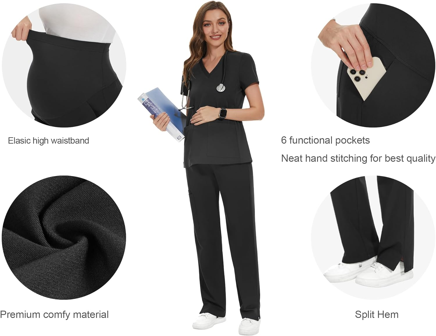 POSHGLAM Women'S Maternity Scrubs Pant Workwear Casual Cargo Pregnancy Pants, S-XXL