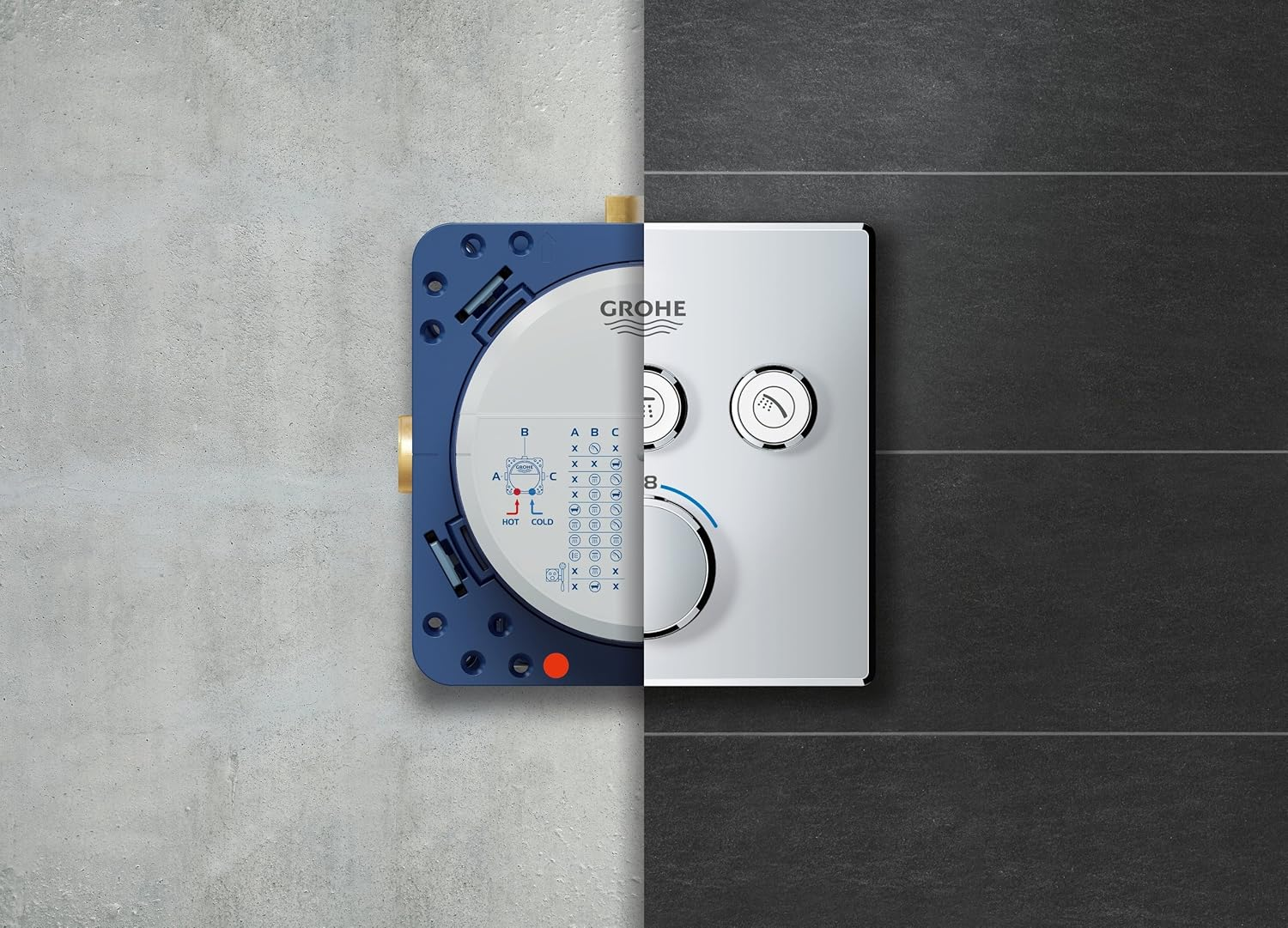 GROHE Grohtherm Smartcontrol - Concealed Square Thermostat for Shower or Bath (3 Valves, Push for ON-OFF, Turn for Volume Adjustment, Safety Button at 38&deg;C, Requests Rapido Smartbox), Chrome, 29126000