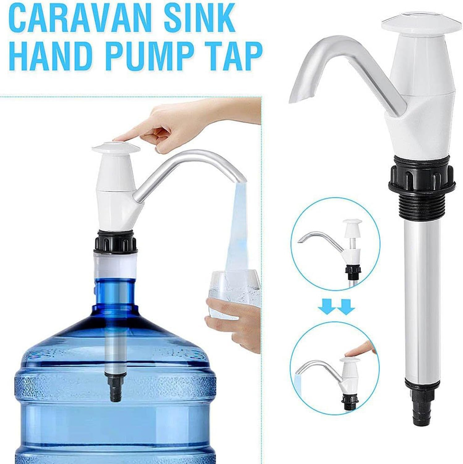 Caravan Sink Water Hand Pump, Hand-Operated Galley Water Pump, Double Action Camping Trailer Motorhome Replacement Pumping Tool, Ideal for Camping Trailer, Motorhome, Work Vehicles image number 2