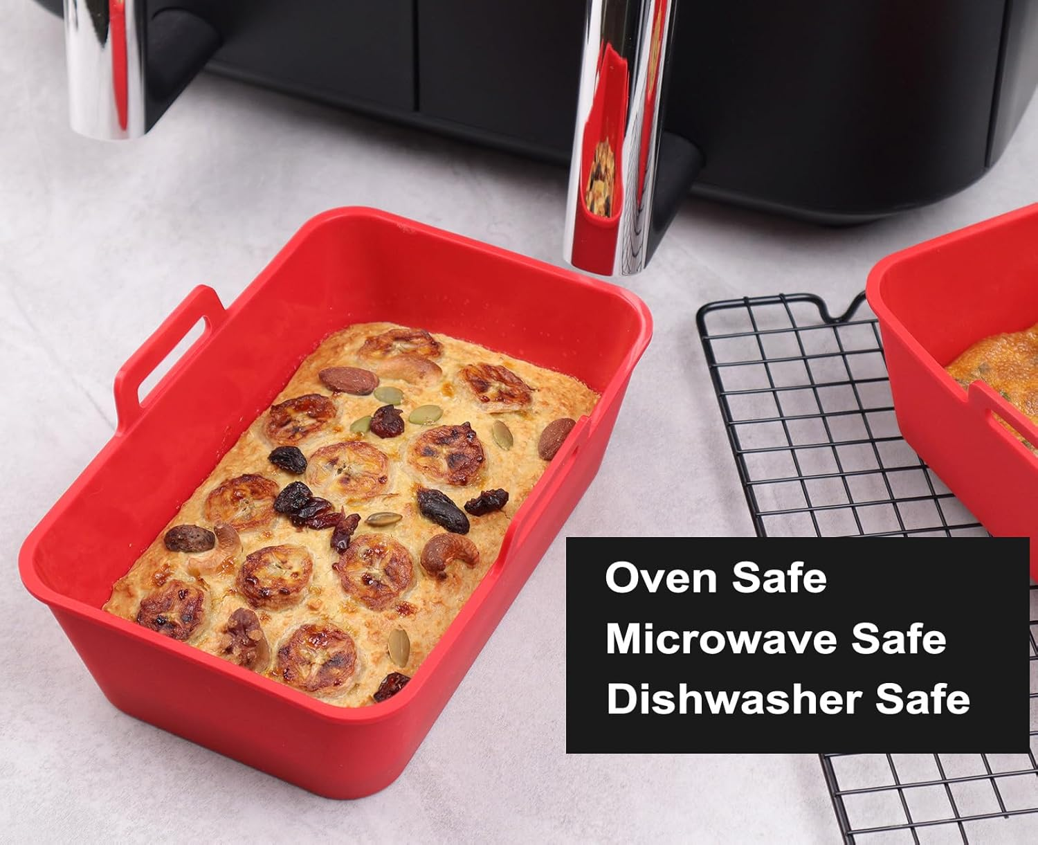 Air Fryer Loaf Tins, Silicone Baking Moulds for Ninja Dual Air Fryer, Pack of 2 Air Fryer Accessories, Black - Red image number 2