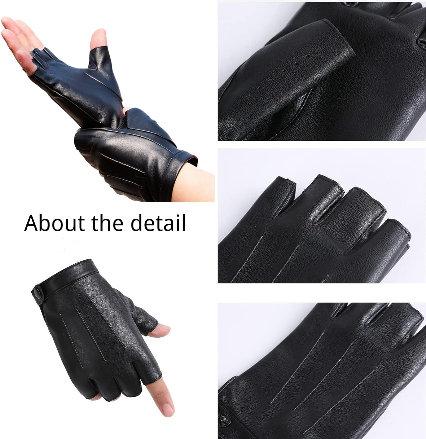 XUNQUCOM 2 Pairs PU Faux Leather Half Finger Gloves Fingerless Driving Gloves for Men Women image number 3