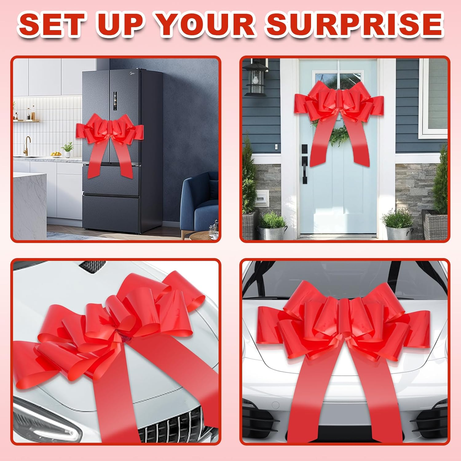 30 Inch Giant Car Bow &ndash; Big Red Bow for Car Decor, Wedding, Presents & Party Decorations &ndash; Large Gift Wrapping Decoration