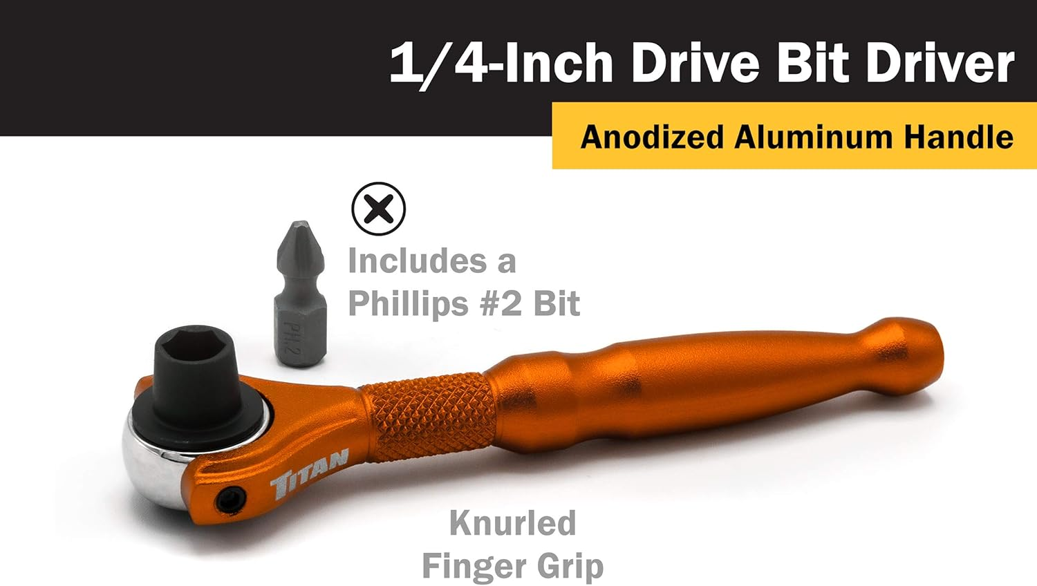 Titan 11323 1/4-Inch Drive 90-Tooth Swivel Head Micro Bit Driver-Orange image number 3