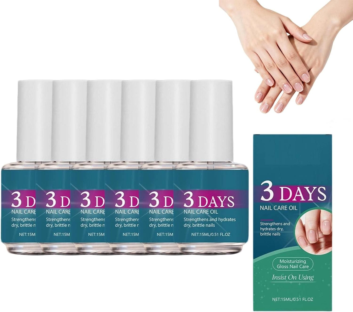 3 Days Nail Care Oil for Dry Brittle Nails, Plant-Infused Strengthening & Hydrating Treatment with Lavender, Aloe Vera & Rosemary, Moisturizing Glossy Nail Repair for Healthier (2PCS)