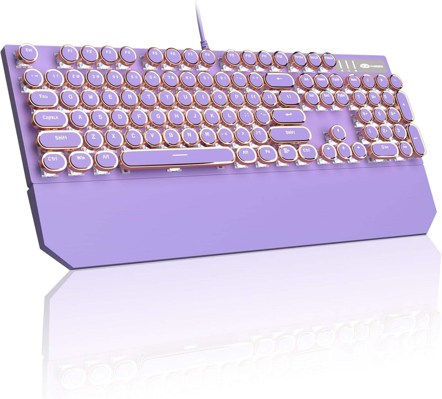 Magegee Typewriter Mechanical Gaming Keyboard, Retro Punk Purple round Keycaps, 104 Keys LED White Backlit Wired Keyboards for Laptop MAC PC Gamer, with Magnetic Wrist Rest, Blue Switch image number 2