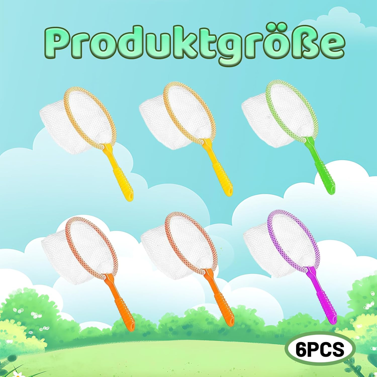 Children'S Landing Net Pack of 6 Beach Toys for Outdoor Adventures, Fishing Net Children in Yellow, Green, Purple and Orange, Ideal for Hand-Eye Coordination and Nature Exploration image number 2