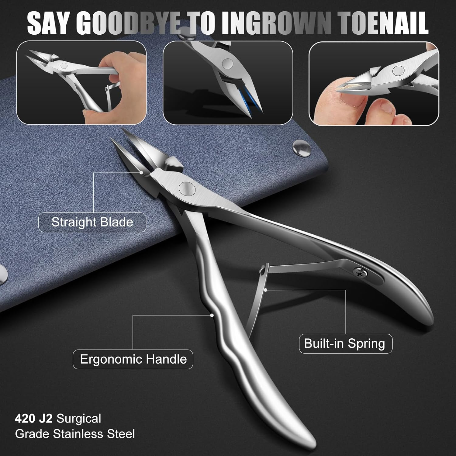 7-Piece Ingrown Toenail Treatment Set, Professional Stainless Steel Ingrown Toenail Removal Kit, Calloused Feet Remover Tool, Manicure Treatment Pedicure Tools for Feet (Under-Nail Clean + Foot Care)