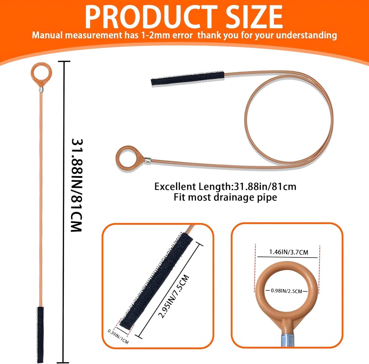 32 Inch Drain Snake Sink Unblocker Tools(5 Pack), Unbreakable Metal Drain Cleaners and Unblockers, Long/Flexible/Thin Hair Clog Remover to Unclog Bathroom Sink, Tub, Shower Drain Unclogger image number 6