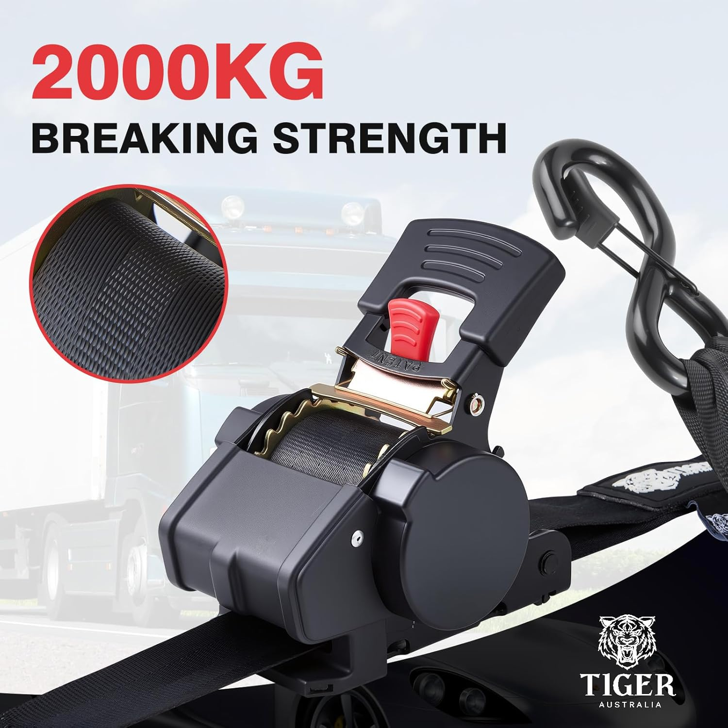 Tiger Australia 50Mm &times; 3M Auto Slow-Retracting Design Ratchet Straps Heavy Duty Use 2-Pack image number 2