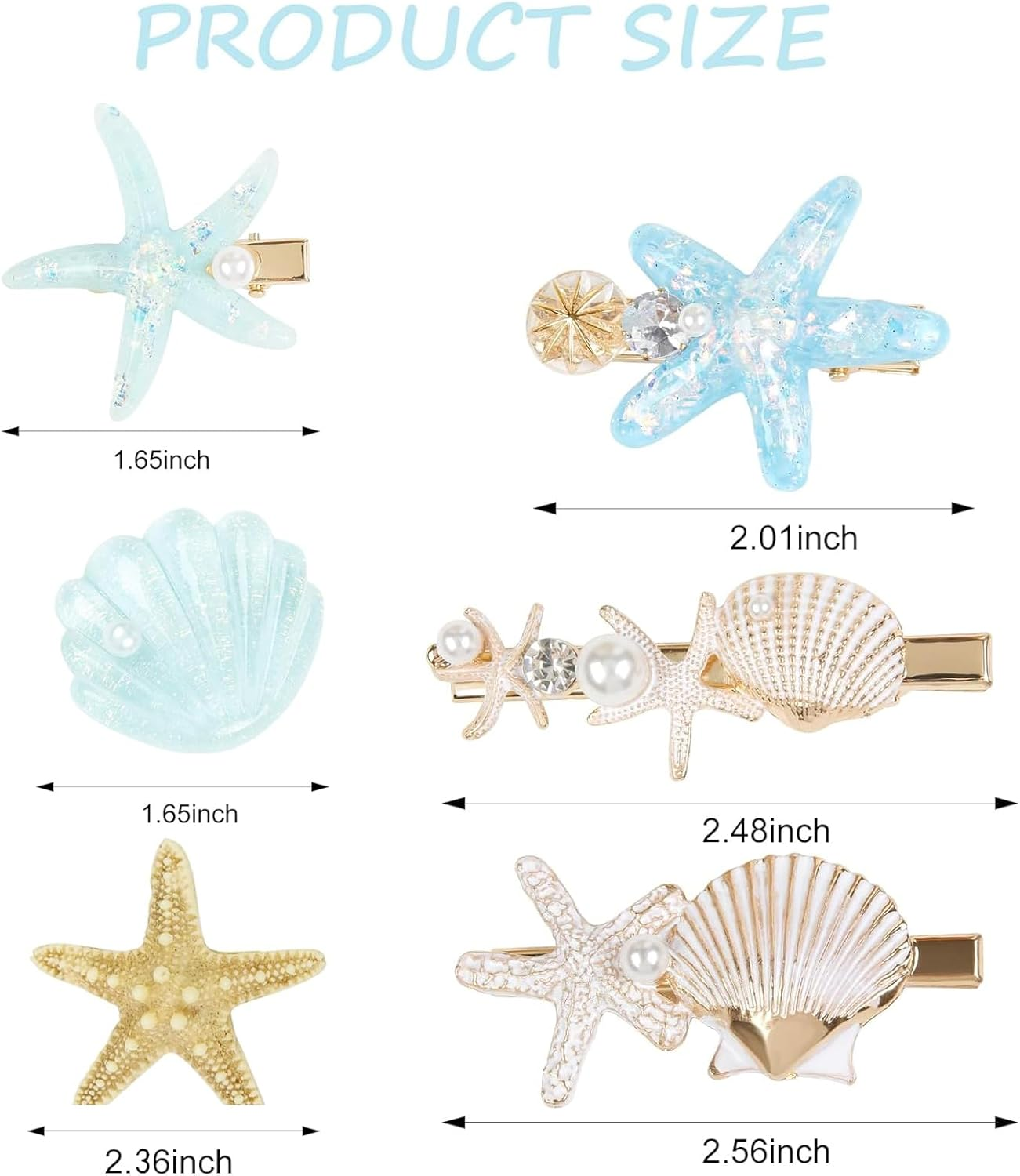 Valentine'S Day Gift Mermaid Hair Clip Set 7-Piece - Shell, Pearl & Starfish Clips Alligator Hair Clips for Women & Girls, Princess Beach Hair Accessories, Christmas Party Favours, Waterproof Resin Hairpins image number 3