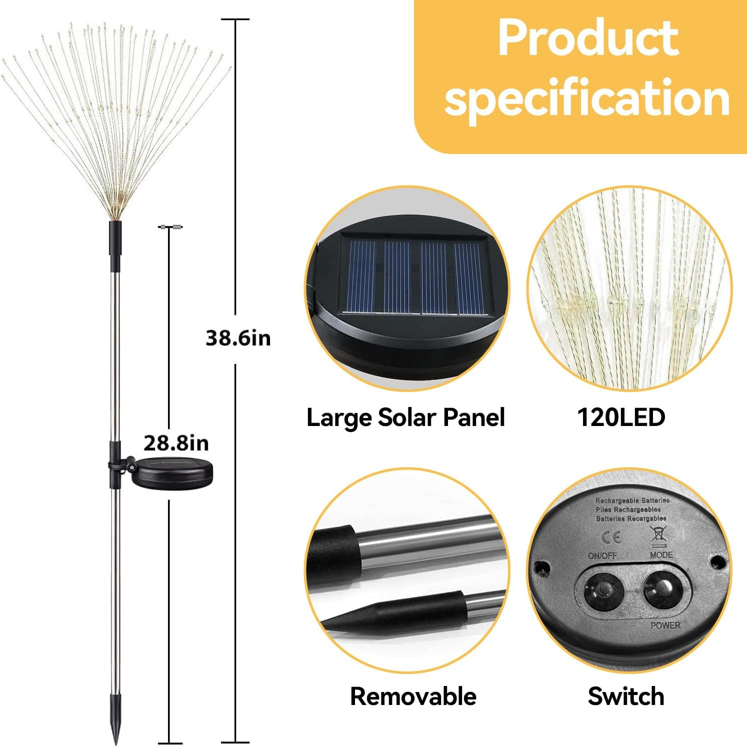 Theapro Solar Firework Lights 6 Pack, Total 720 Leds Solar Garden Light 8 Modes Twinkling Lights for outside Outdoor, Yard Pathway, Wedding, Party, Patio (Multi-Colored) image number 5