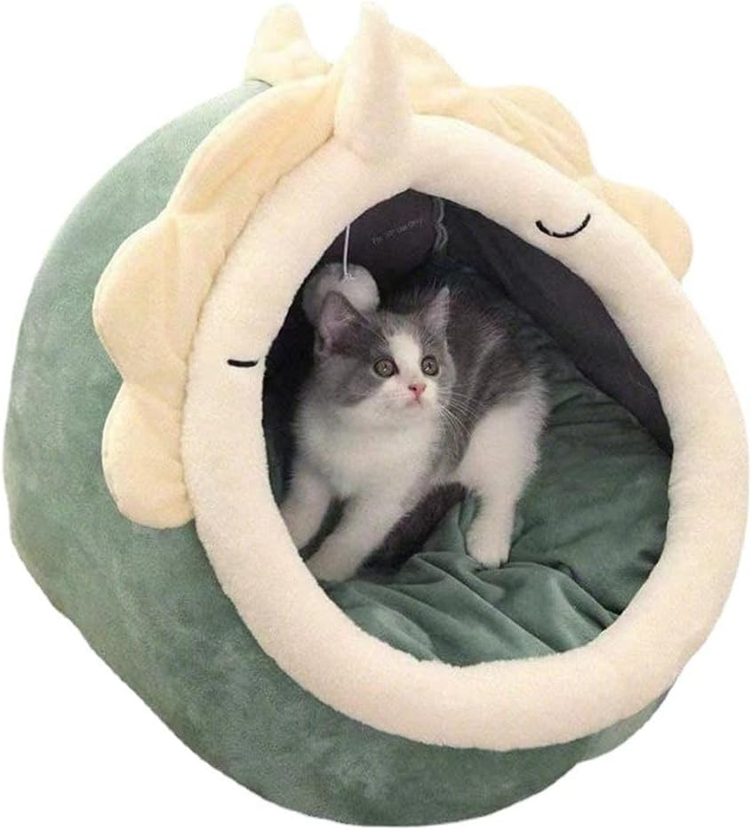 Natureman Cat Beds for Indoor,Cat House with Hanging Cat Ball Toy,Kitten Tent House Removable Cotton Pad,Warm and Soft Pet Cat Supplies Kitten Small Dogs Pet Bed (Green, M)